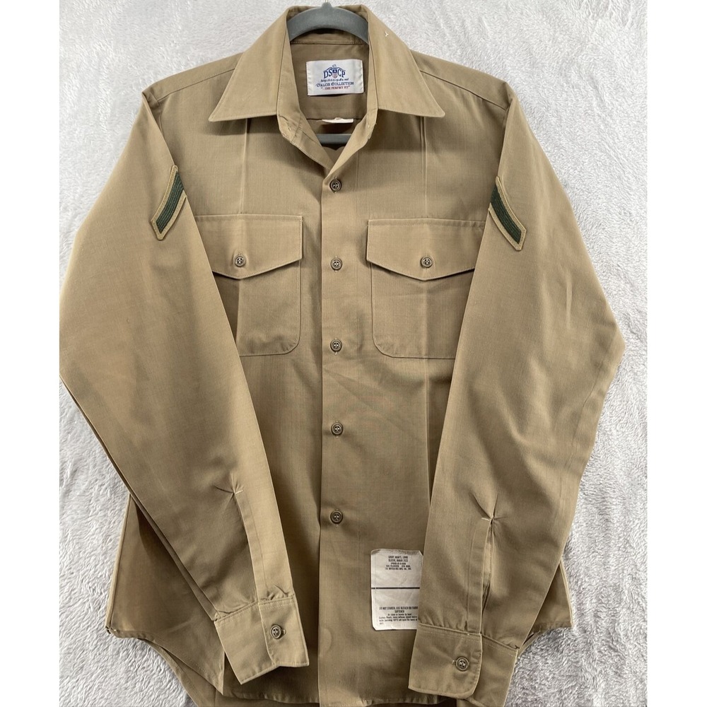 Vintage DSCP Military Shirt Men's 15x35 Army Khaki Cotton Twill Uniform USMC